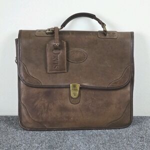 Orvis Vintage Leather Briefcase USA Brown Rawhide Messenger Bag‎ 16x13 Strap